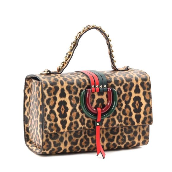 Leopard Fashion Faux Leather Striped Handbag + Wallet - Picture 1 of 3